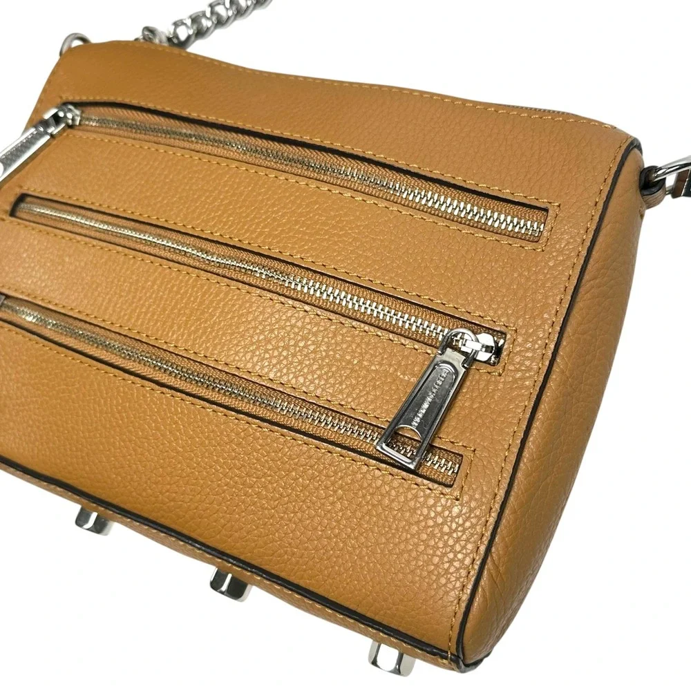 Rebecca Minkoff‎ Bag Mini 5-Zip Crossbody Pebbled Leather Almond Tan Mini Rocker